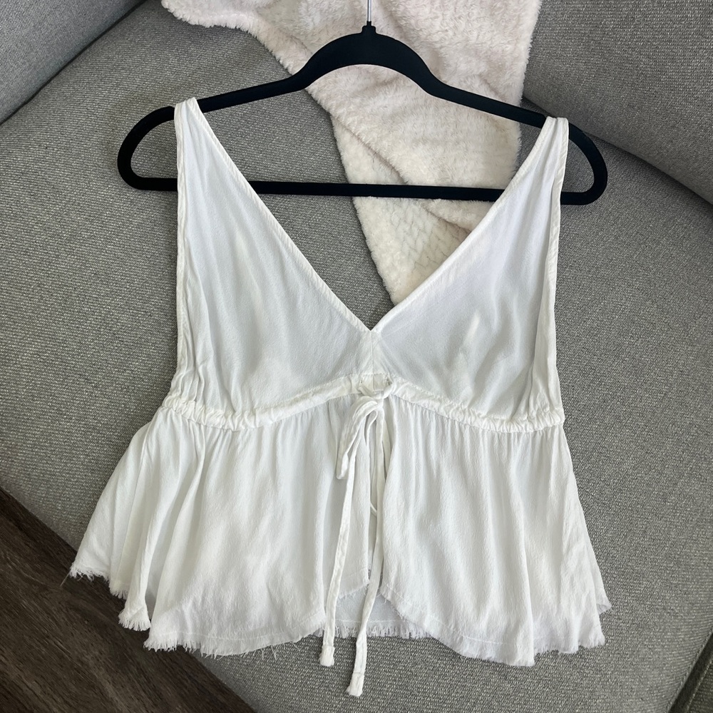 Brandy Melville White Flowy Tie Top